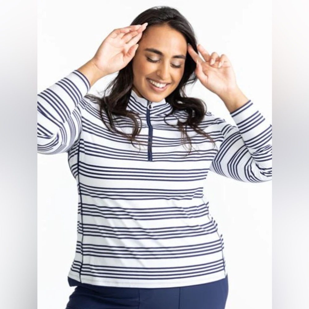 KINONA Keep it Covered Long Sleeve Half Zip Navy Stripe XL Excellent